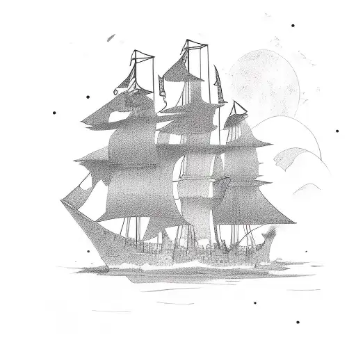 burning the ships in the distance at night tattoo design idea