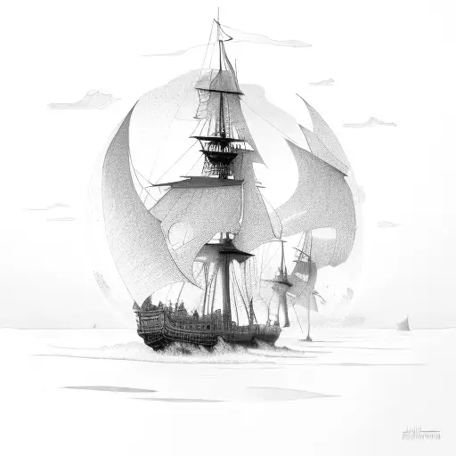 burning the ships in the distance at night tattoo design idea