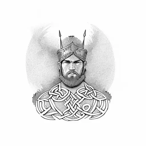 celtic warrior under oak tree  tattoo design idea