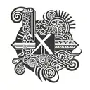 12:21 IN ROMAN NUMERALS WITH THE NAME REUELU IN THE MIDDLE WITH POLYNESIAN PATTERNS IN THE BACKGROUND tattoo design idea