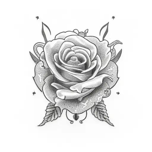 black dagger with flowers and ahot pink colored snake tattoo design idea