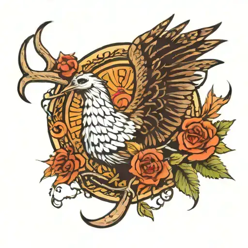 fishing hook deer antler making a turkey  tattoo design idea