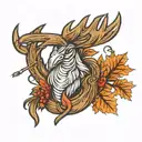 fishing hook deer antler making a turkey  tattoo design idea