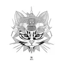 samurai cat Black anda wite tattoo design idea