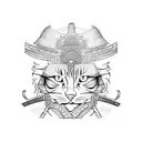 samurai cat Black anda wite tattoo design idea
