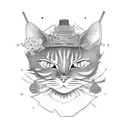 samurai cat Black anda wite tattoo design idea