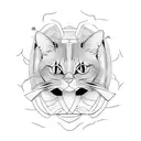 samurai cat Black anda wite tattoo design idea