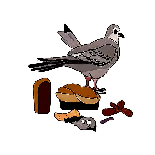 pigeon avec béret et baguette sous l'aile  tattoo design idea