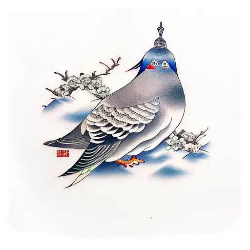 pigeon avec béret et baguette sous l'aile  tattoo design idea