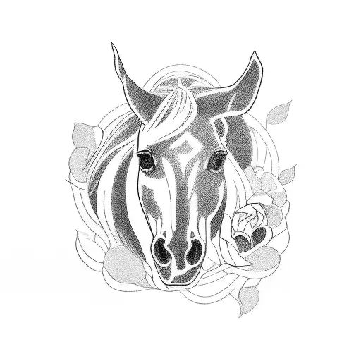 HALF FRONT HORSE HEAD HALF FLOWERS tattoo design idea