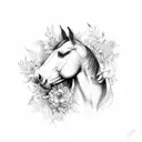 HALF FRONT HORSE HEAD HALF FLOWERS tattoo design idea