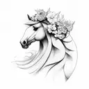 HALF FRONT HORSE HEAD HALF FLOWERS tattoo design idea