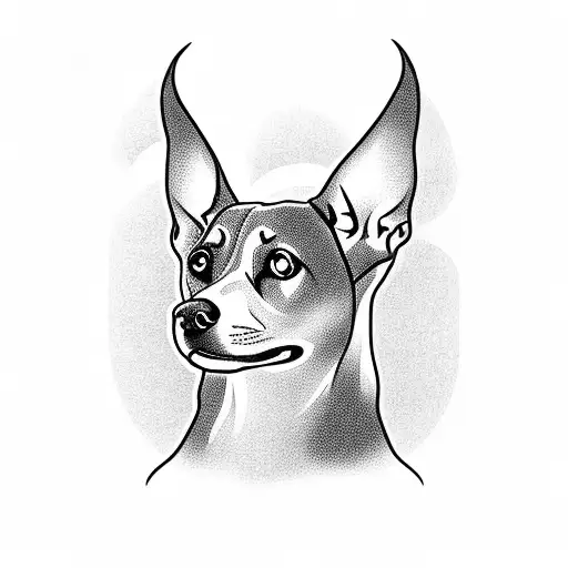 A blackwork tattoo of a sleek Boeing 747 airplane flying over a silhouette of a pinscher dog tattoo design idea