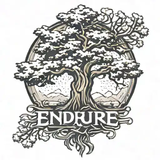 small pine tree tattoo word endure on trunk  tattoo design idea