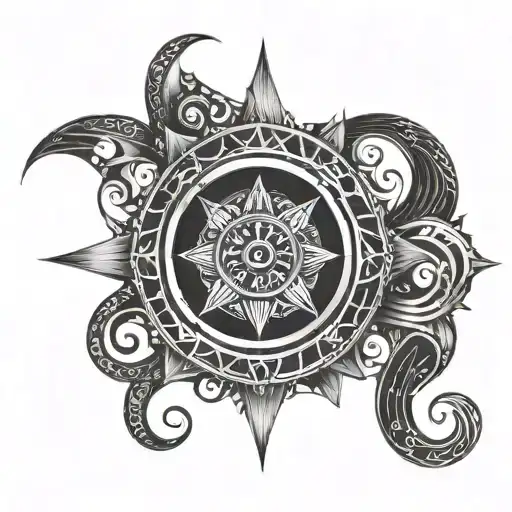 Creative OM sign interwined with a compass in space  tattoo design idea