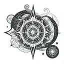 Creative OM sign interwined with a compass in space  tattoo design idea