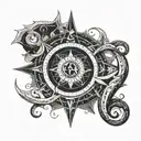 Creative OM sign interwined with a compass in space  tattoo design idea