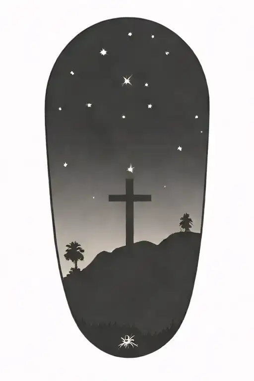 Starry sky with a cross in the center tattoo design idea