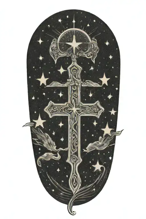 Starry sky with a cross in the center tattoo design idea