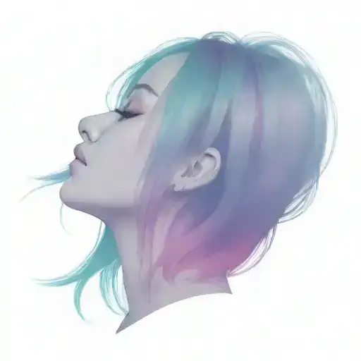 girl with hair made from pastel rainbow clouds tattoo design idea