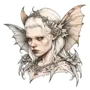 albino girl with albino bat wings tattoo design idea