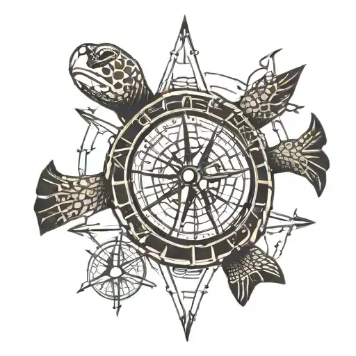 Sea turtle and compass tattoo design idea