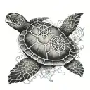 Sea turtle and compass tattoo design idea