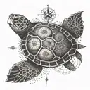 Sea turtle and compass tattoo design idea