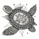 Sea turtle and compass tattoo design idea