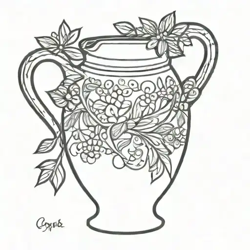 black and white fine line art drawing, simple, blank creole pot , white background, tattoo design idea