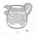 black and white fine line art drawing, simple, blank creole pot , white background, tattoo design idea