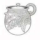 black and white fine line art drawing, simple, blank creole pot , white background, tattoo design idea