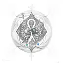 A sketch-style tattoo showcasing a powerful image of a river flowing through a vibrant landscape, with African religious symbols subtly incorporated, capturing the essence of the client's love for water resources and their occupation as a chemist. tattoo design idea