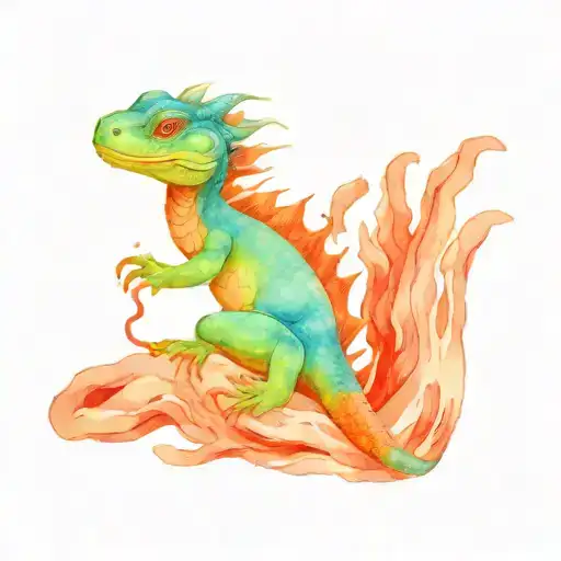 Japanese water dragon around the hand in red and blue color tattoo design idea