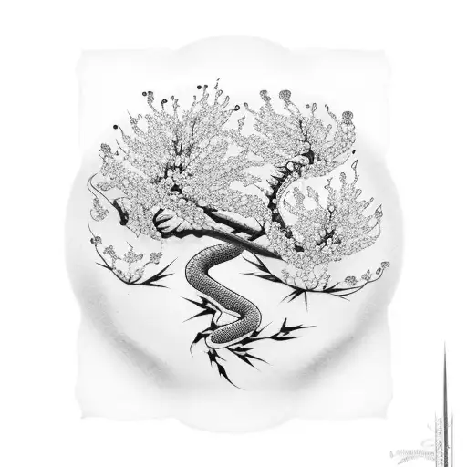 cherry blossom tree with snake tattoo design idea