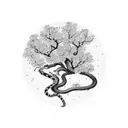 cherry blossom tree with snake tattoo design idea