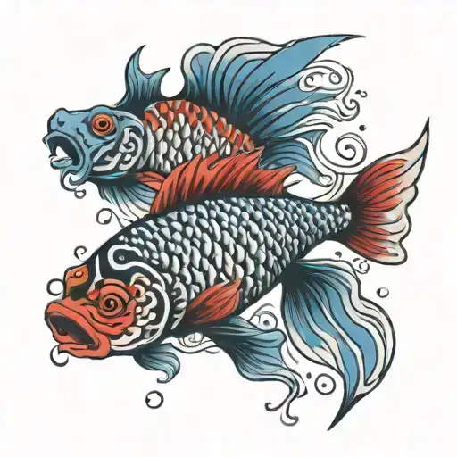 Blue and red coi fish tattoo design idea