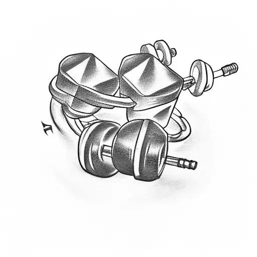 A tattoo of a dumbbell with musical notes incorporated, representing a passion for fitness and music tattoo design idea