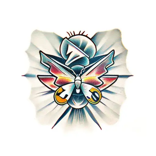 devil chasing butterfly tattoo design idea