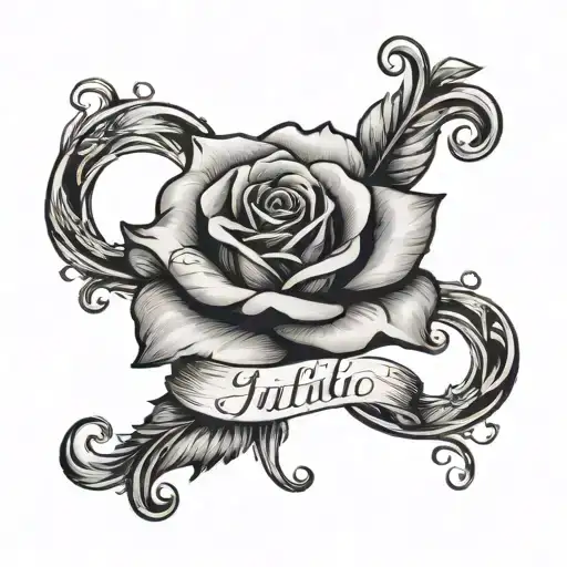 rose with Julio name tatto Cursive font tattoo design idea