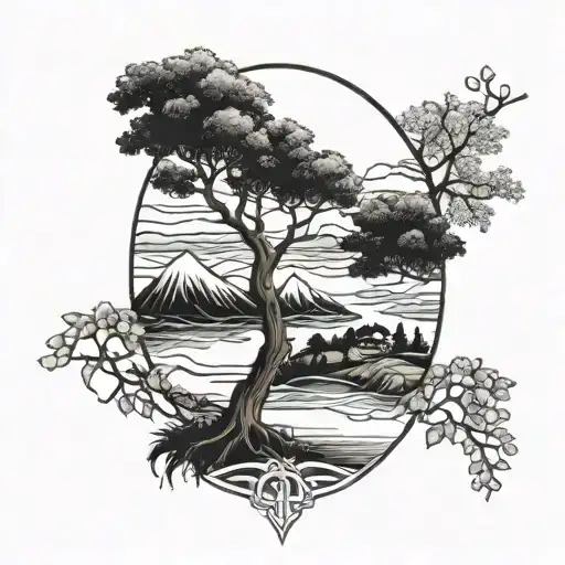 bible verse 2 Corinthians 5:7 mixed into the scenery  tattoo design idea