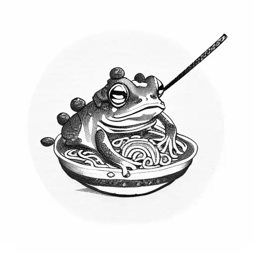 Samurai frog in a ramen bowl tattoo design idea