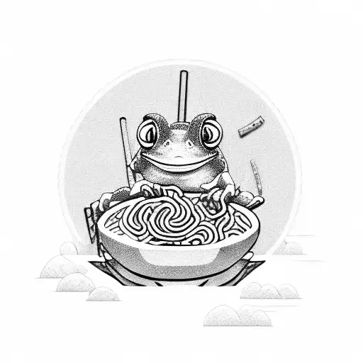 Samurai frog in a ramen bowl tattoo design idea