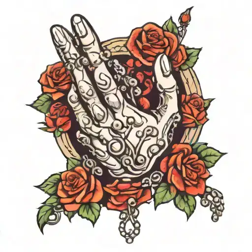 praying hands holding a rosary and roses growing tattoo design idea