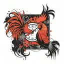 Clock date sign Aquarius and fire rooster mix tattoo design idea