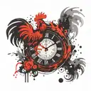 Clock date sign Aquarius and fire rooster mix tattoo design idea