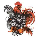 Clock date sign Aquarius zodiac and fire rooster mixes with Nordic style tattoo design idea