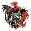 Clock date sign Aquarius zodiac and fire rooster mixes with Nordic style tattoo design idea