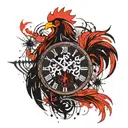 Clock date sign Aquarius zodiac and fire rooster mixes with Nordic style tattoo design idea