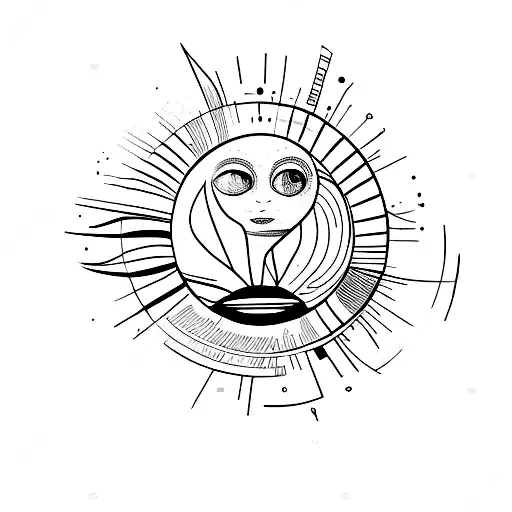 sol com uma lua dentro tattoo design idea